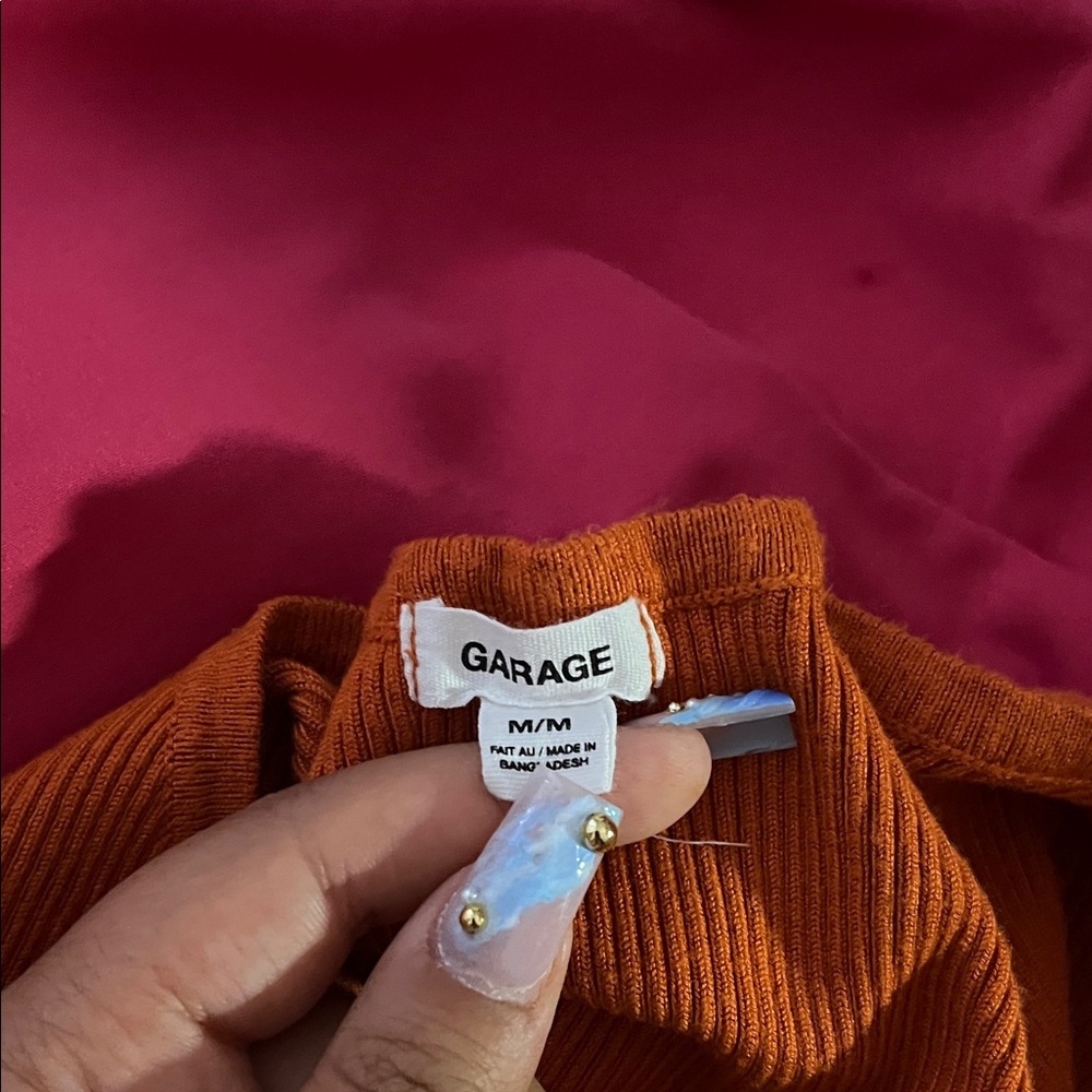 Garage Rust Ribbed Button-Up Blouse - Picture 2 of 4